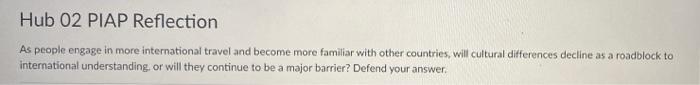 Response should be minimum 350 words Hub 02 PIAP