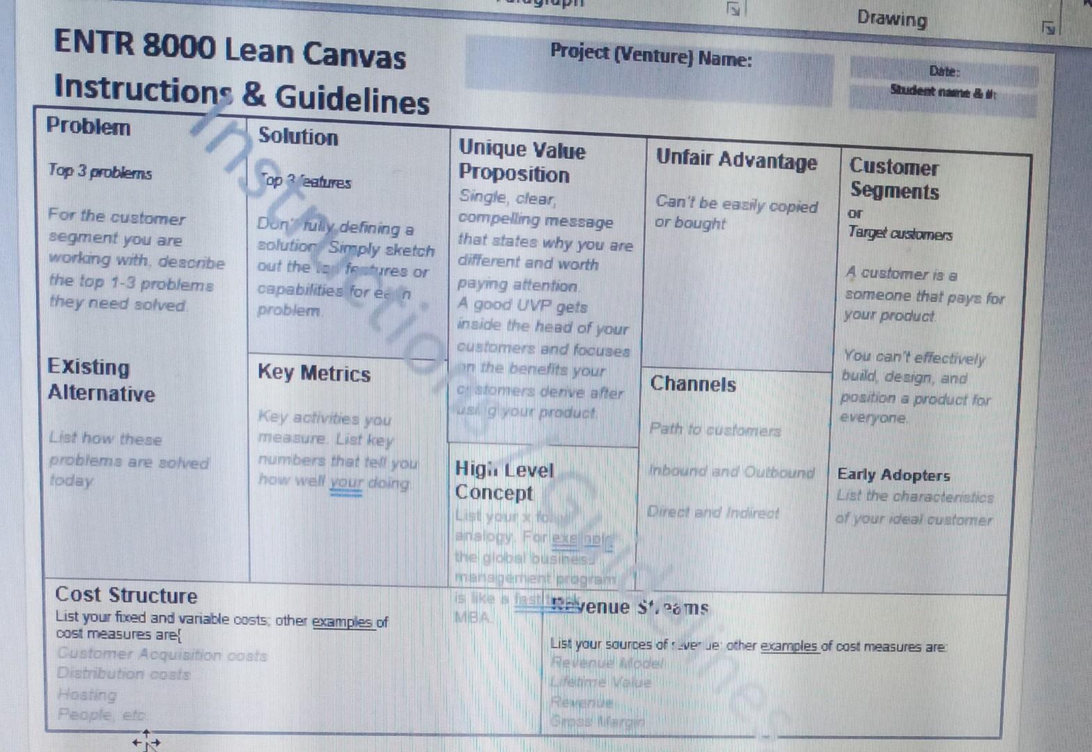 complete the canvas by using powerpoint slides