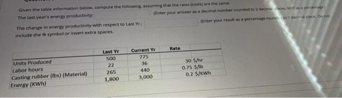 The ce 2 Given the table information below,