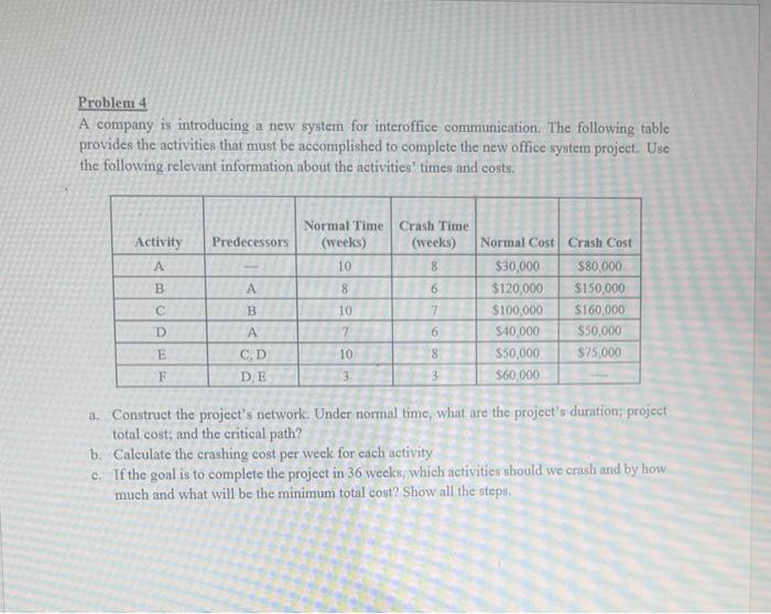 Problem 4 A company is introducing a new system
