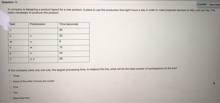 Question 11 2 points Save Ans A company is
