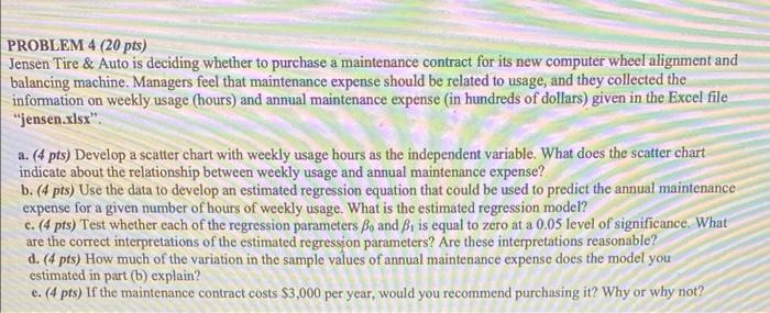 PROBLEM 4(20 pts ) Jensen Tire \& Auto is