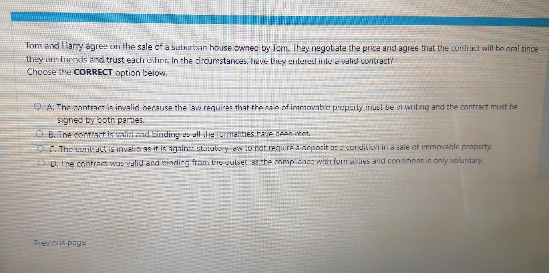 Tom and Harry agree on the sale of a suburban