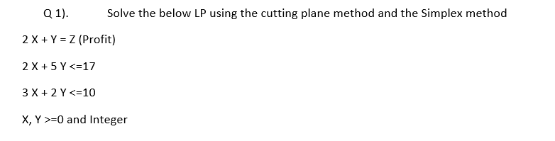 Q 1). Solve the below LP using the cutting plane