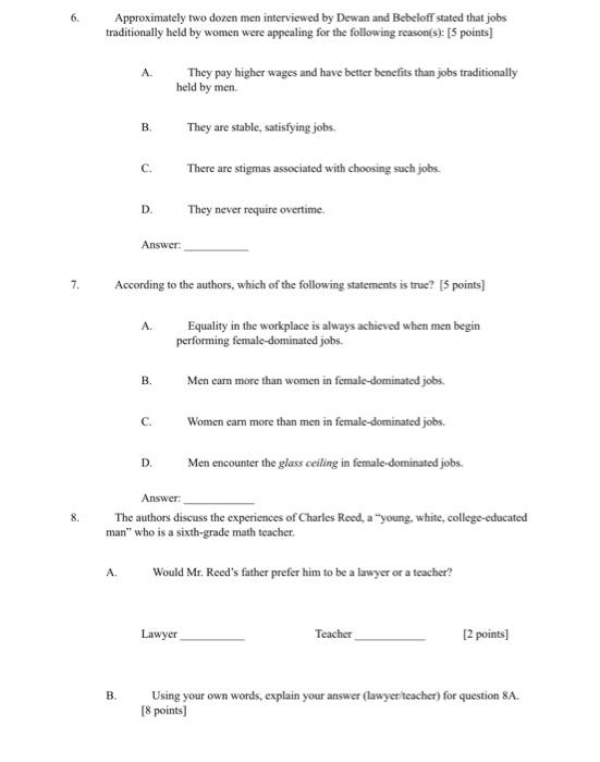 Response me all question the answer. More Men