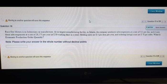 Close Window Moving to another question will save