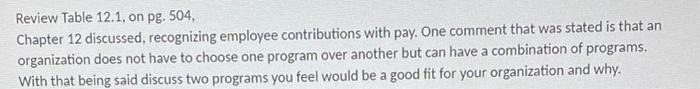 Table 12.1 Programs for Recognizing Employee