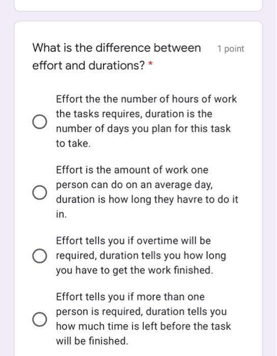 1 point What is the difference between effort and