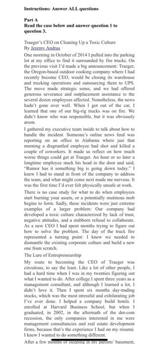 Instructions: Answer ALL questions Part A Read