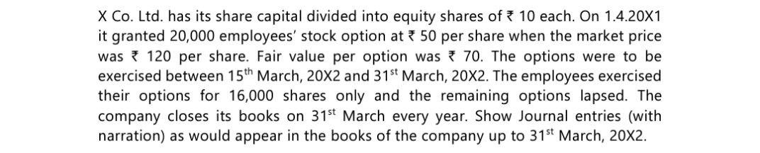X Co. Ltd. has its share capital divided into