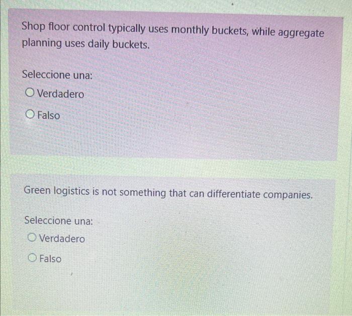true or false Shop floor control typically uses