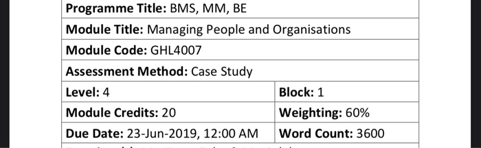 Programme Title: BMS, MM, BE Module Title: