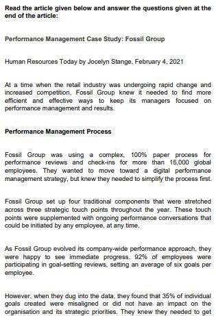 Q1 ) Performance Management Question 1 ) Evaluate
