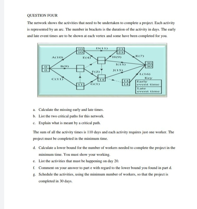 question 4 QUESTION FOUR The network shows the