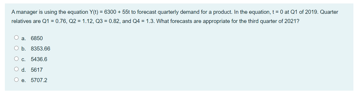 A manager is using the equation Y(t) = 6300 + 55t