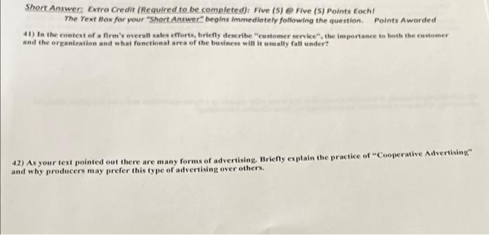 Short Answer: Extra Credit (Required to be