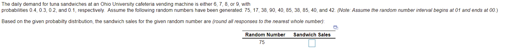 PLEASE PROVIDE FOR EACH SUBSEQUENT RANDOM NUMBER