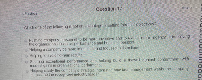 w Question 17 < Previous w www Which one of the