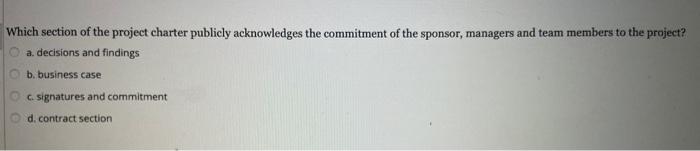 Which section of the project charter publicly