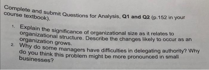 Complete and submit Questions for Analysis, Q1