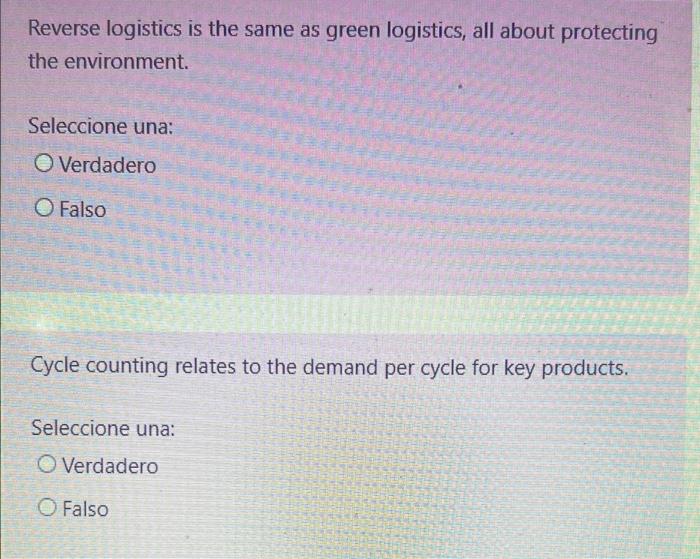 true or false Reverse logistics is the same as