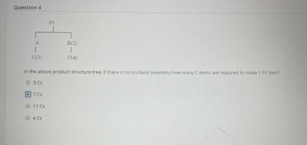 Question 4 PI 1 C(3) B2) 1 C(4) In the above