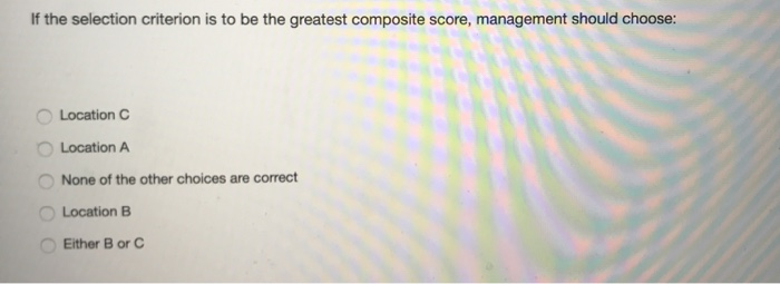 Question 26 A location analysis has been narrowed