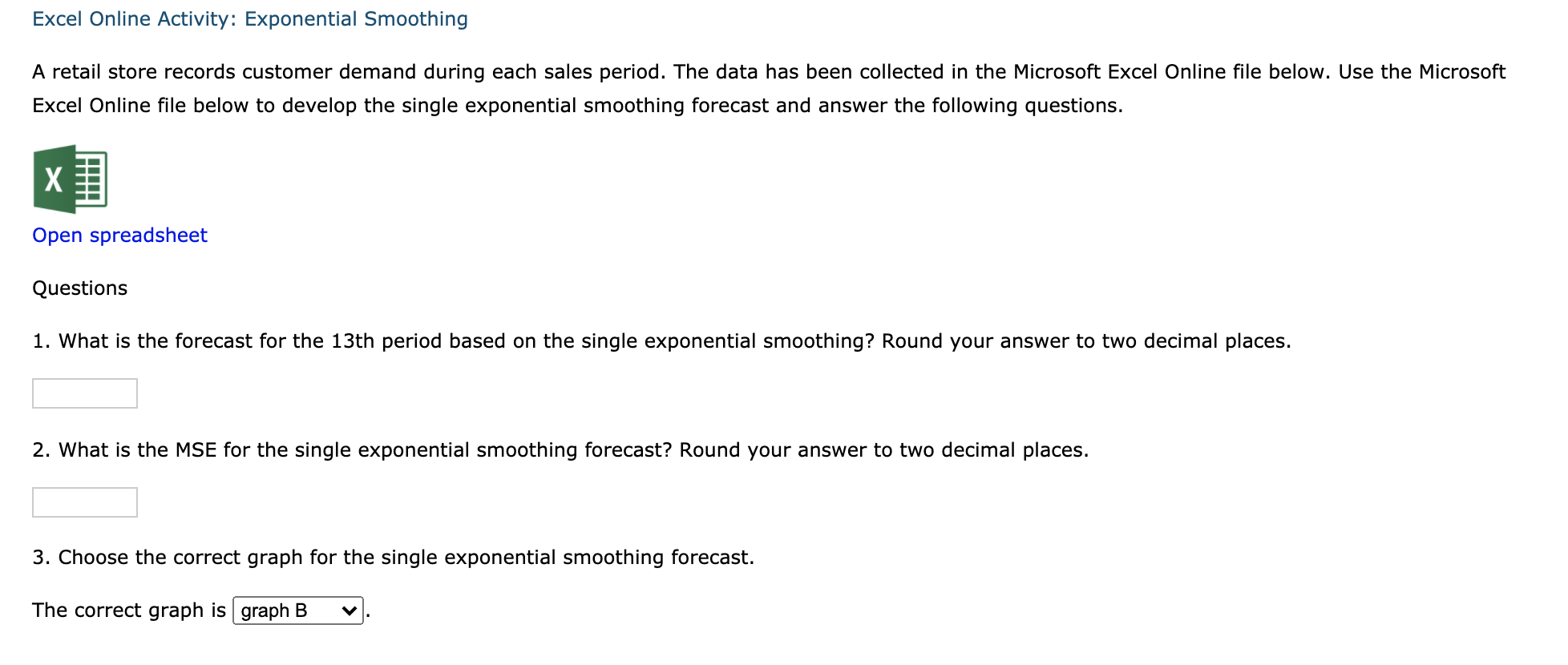 Excel Online Activity: Exponential Smoothing A