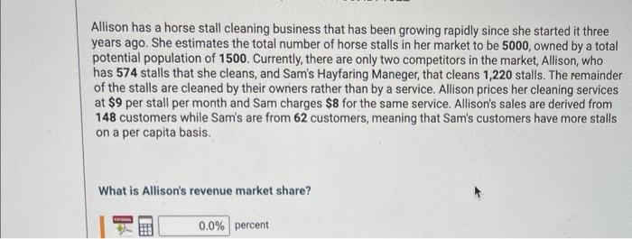 answer must be in % form 2 decimal places Allison
