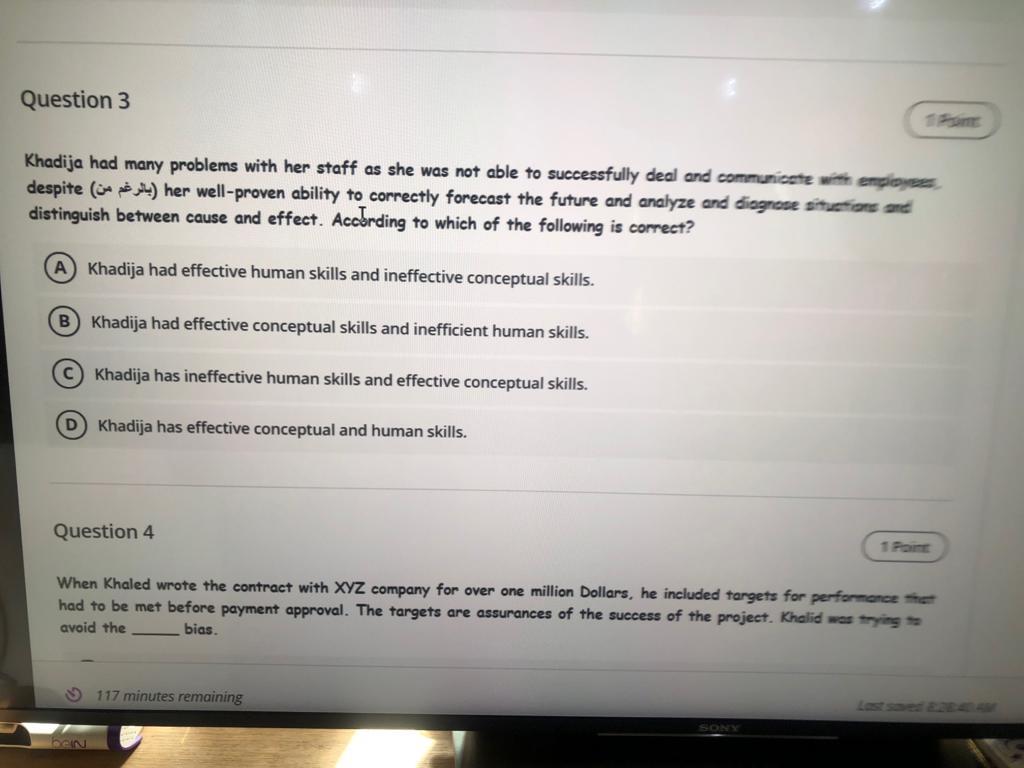 Question 3 Khadija had many problems with her