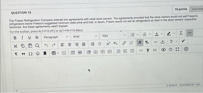 Save Answe QUESTION 13 10 points The Freezo