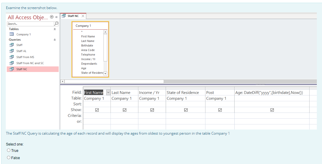 The Staff NC Query is calculating the age of each