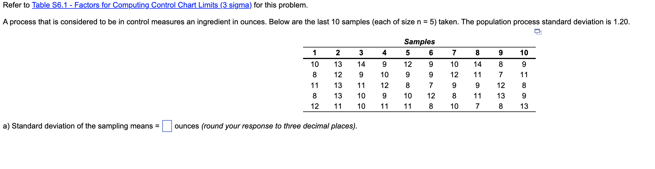 Refer to Table 56.1 - Factors for Computing