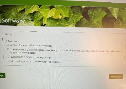 IMC is: Software IMC IS Select one: O a short for
