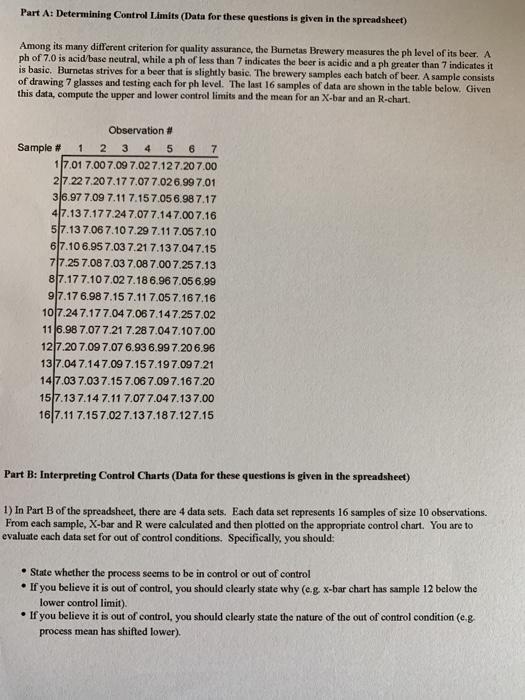 Part A: Determining Control Limits (Data for