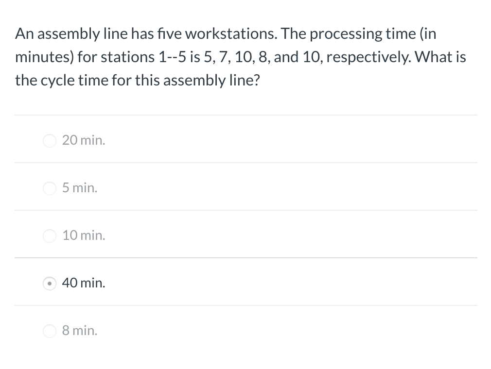 An assembly line has five workstations. The