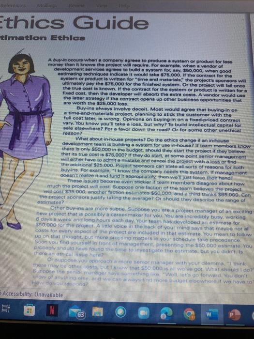 Help !!! Ethics Guide timation Ethics A buy in