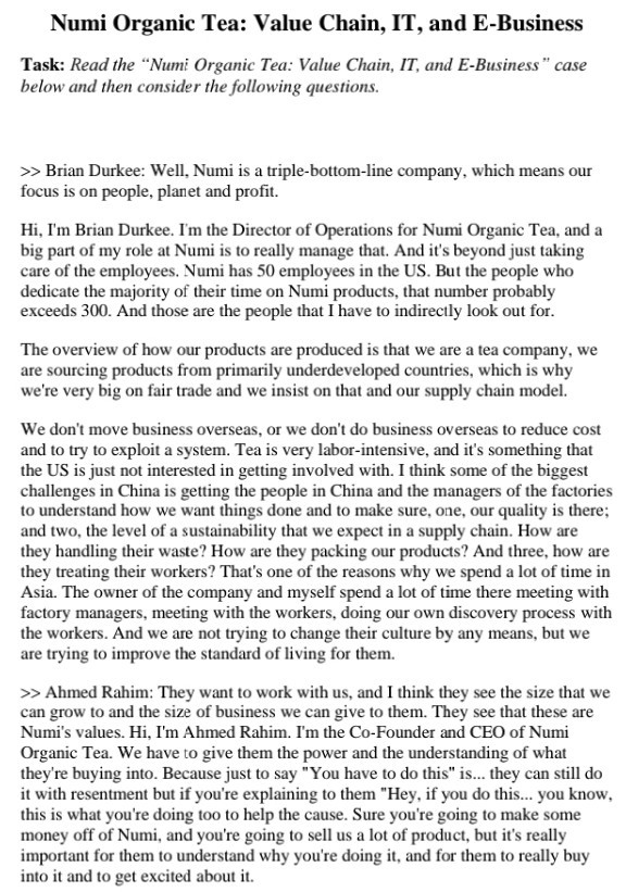 Numi Organic Tea: Value Chain, IT, and E-Business