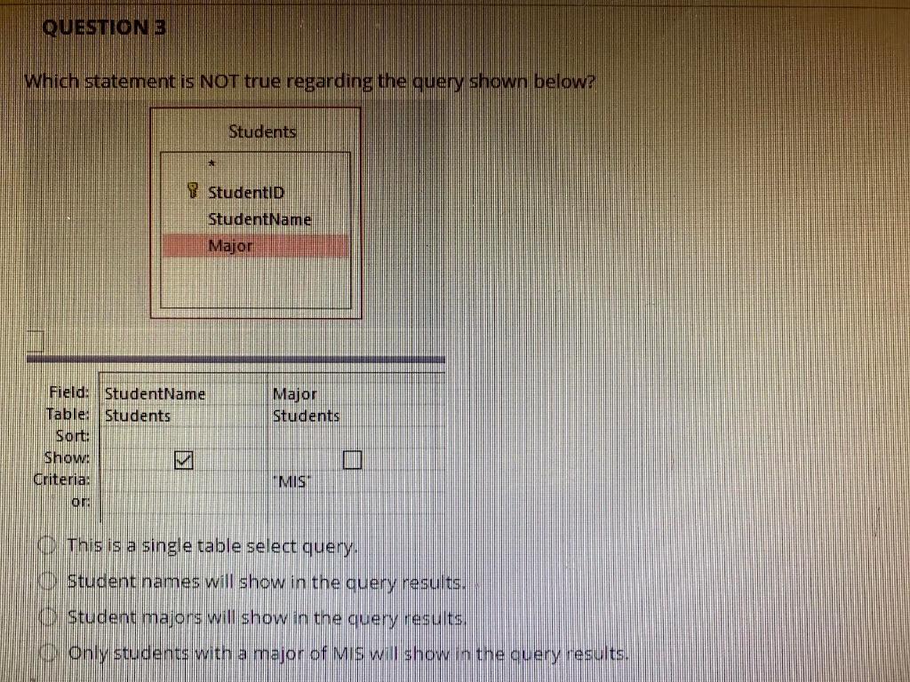 QUESTION 3 Which statement is NOT true regarding