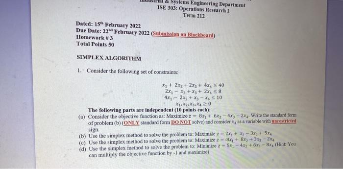 & Systems Engineering Department ISE 303:
