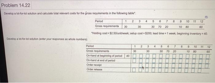 3 4 6 7 8 9 Problem 14.22 Develop a lot-for-lot