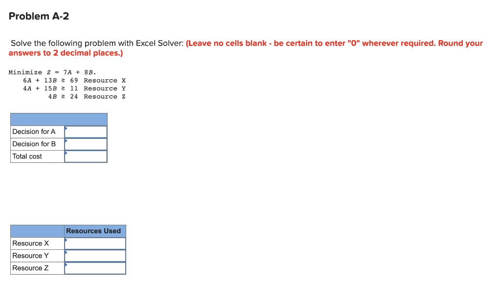 Problem A-2 Solve the following problem with