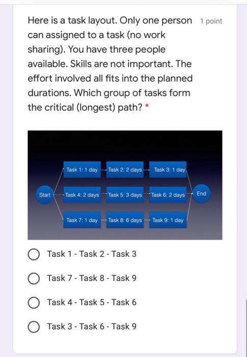 Here is a task layout. Only one person 1 point