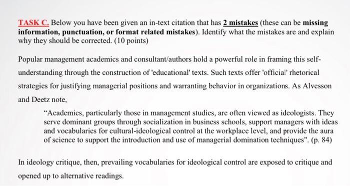 bus230 TASK C. Below you have been given an