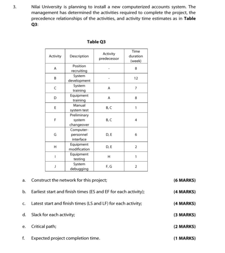 3. Nilai University is planning to install a new