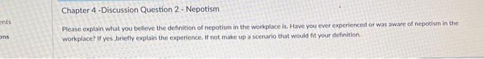 Chapter 4 - Discussion Question 2 - Nepotism ents