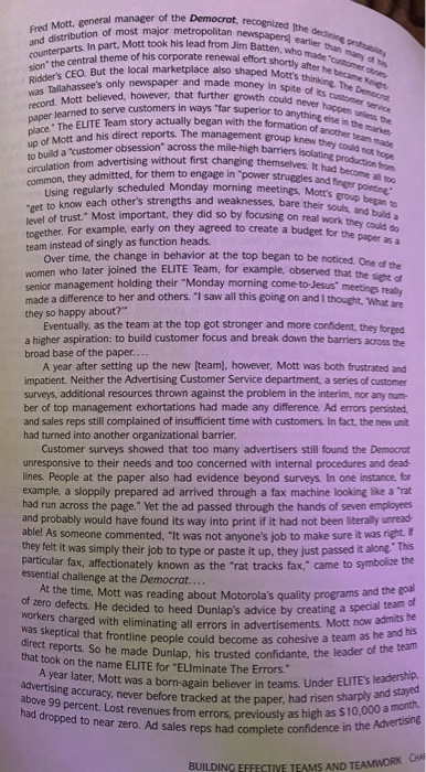 CASES INVOLVING BUILDING EFFECTIVE TEAMS The