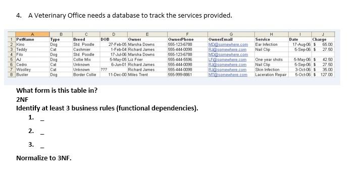 ART II - Normalizing to 3NF or each question,