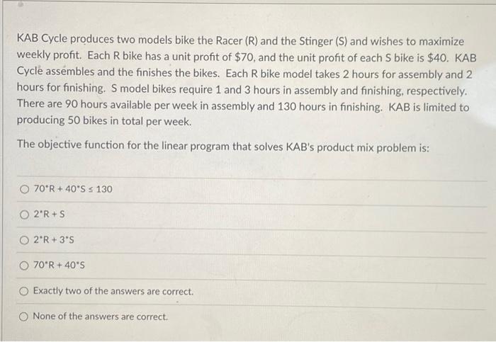 KAB Cycle produces two models bike the Racer (R)