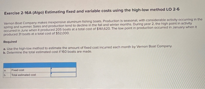 Exercise 2-16A (Algo) Estimating fixed and